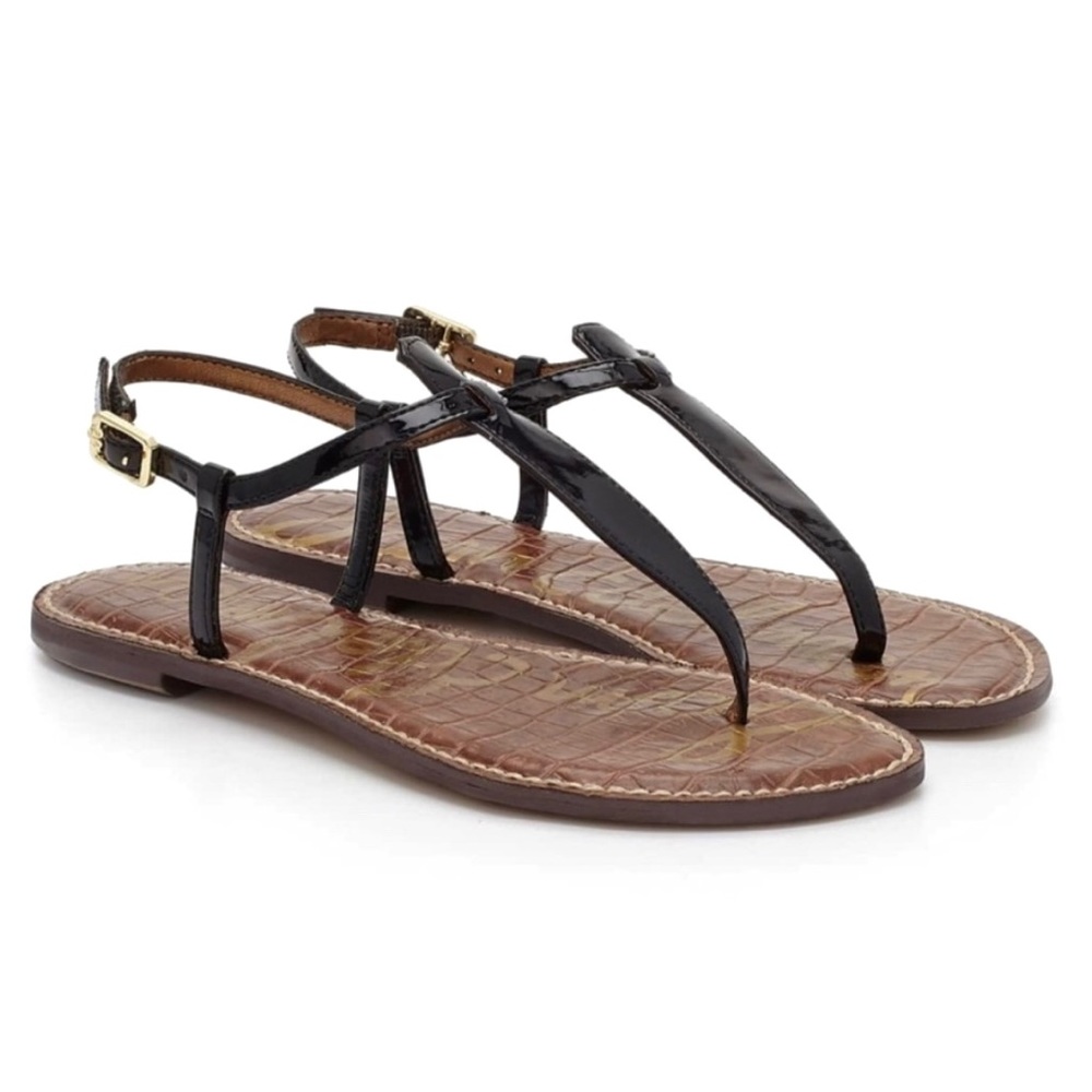 Sam Edelman • Gigi T-Strap Black Patent Sandals 5.5 NIB
